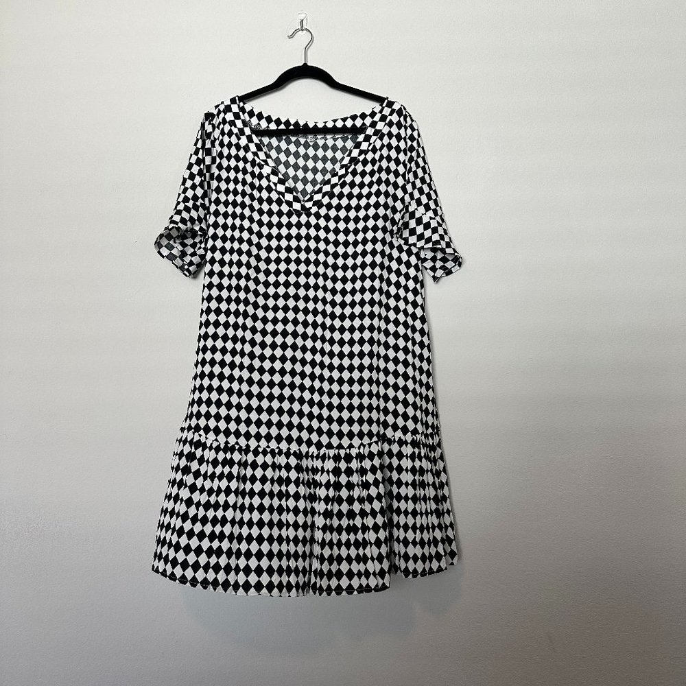 Checkerboard Ruffle Hem Dress/Shirt